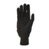 Black insulated five-finger glove shown palm-up on a white background, with a reinforced thumb patch, elasticated knit wrist cuff and a small brand tag at the side.