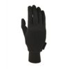 Single black fabric glove with close-fitting fingers, elasticated wrist cuff and small side tag, shown flat on a white background