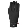 Black insulated glove laid flat with fingers pointing up, smooth fabric back, white 'extremities' logo and stylised X on the cuff and a small red brand tag at the wrist.