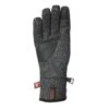 Dark grey speckled knit glove shown palm-up with black textured palm reinforcements, a touchscreen-compatible black tip on the index finger, an adjustable side strap and an orange XDRY label on the cuff.