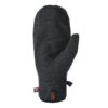 Dark charcoal knitted mitten with a black synthetic palm patch and thumb, elasticated cuff bearing an orange X-DRY tag and small red label, shown against a white background.