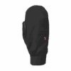 Single black winter mitten with an elasticated wrist cuff, embossed vertical branding and a small orange 'x' logo on the back, photographed on a plain white background.