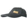 Dark grey speckled wool baseball cap with a curved brim and a small tan rectangular leather logo patch on the front.