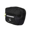 Small black rectangular bike handlebar bag made from textured ripstop fabric with a top zipper, front reflective strip and lime-green zipper pulls, shown against a white background.