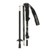 Collapsible black and green trekking pole shown in three sections with an ergonomic foam handle, wrist strap labelled TERRANOVA, adjustable locking clamp, small snow basket and rubber tip.