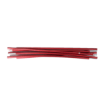 Loose bundle of thin red metallic tubes with silver connector ends laid horizontally on a white background.