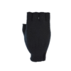 Black knitted fingerless glove with a ribbed wrist cuff and short finger openings, photographed flat on a white background.