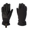 Pair of black insulated winter gloves shown palm-side up and back-side up, featuring a textured synthetic grip on the palm, elasticated wrists and a small XDRY branded fabric tag.