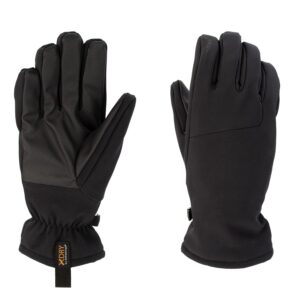 Focus-Gloves-Palm-and-Back_1500px_72dpi-3.jpg Pair of black insulated winter gloves shown palm-side up and back-side up, featuring a textured synthetic grip on the palm, elasticated wrists and a small XDRY branded fabric tag.
