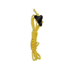 Coiled yellow reflective cord with multiple loops and a small black triangular cord lock attached near the top.