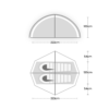 Technical diagram of a tent: semicircular side view 222cm wide and 100cm high above a top‑down floor plan 222cm across showing two sleeping bags inside and a central 120cm sleeping area flanked by 54cm buffer zones.