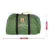 Green Wild Country Hoolie Compact 2 stuff sack with yellow drawcord and two black compression straps, packed and shown with red arrows indicating dimensions 30 cm wide and 22 cm high