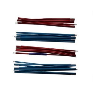 Quasar-Pole-Set-rotated-4.jpg Four bundles of segmented metallic tent poles in metallic red and blue with silver connector tips, arranged horizontally on a white background
