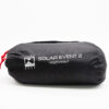 Black cylindrical stuff sack on a white background, printed with a white Terra Nova logo and the words 'SOLAR EVENT 2 FOOTPRINT', closed with a red drawstring.