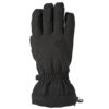 Black insulated five-finger winter glove shown from the back with stitched fingertips, elasticated wrist and a small wrist clip.