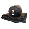 Folded black waterproof groundsheet with a matching cylindrical stuff sack displaying a square 'WILD COUNTRY by Terra Nova' logo patch.