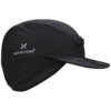 Black Extremities branded cycling cap with a short curved peak, full-coverage ear flap, visible stitched seams and a small adjustment tab on the side