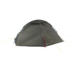 Olive-green two-person dome tent with red and blue external poles and yellow guy lines staked out, fully pitched on a white background and labelled "Pioneer Lite 2".