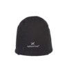 Black snug-fitting beanie with stitched panel seams and a small white "extremities" logo printed on the front, photographed on a white background.